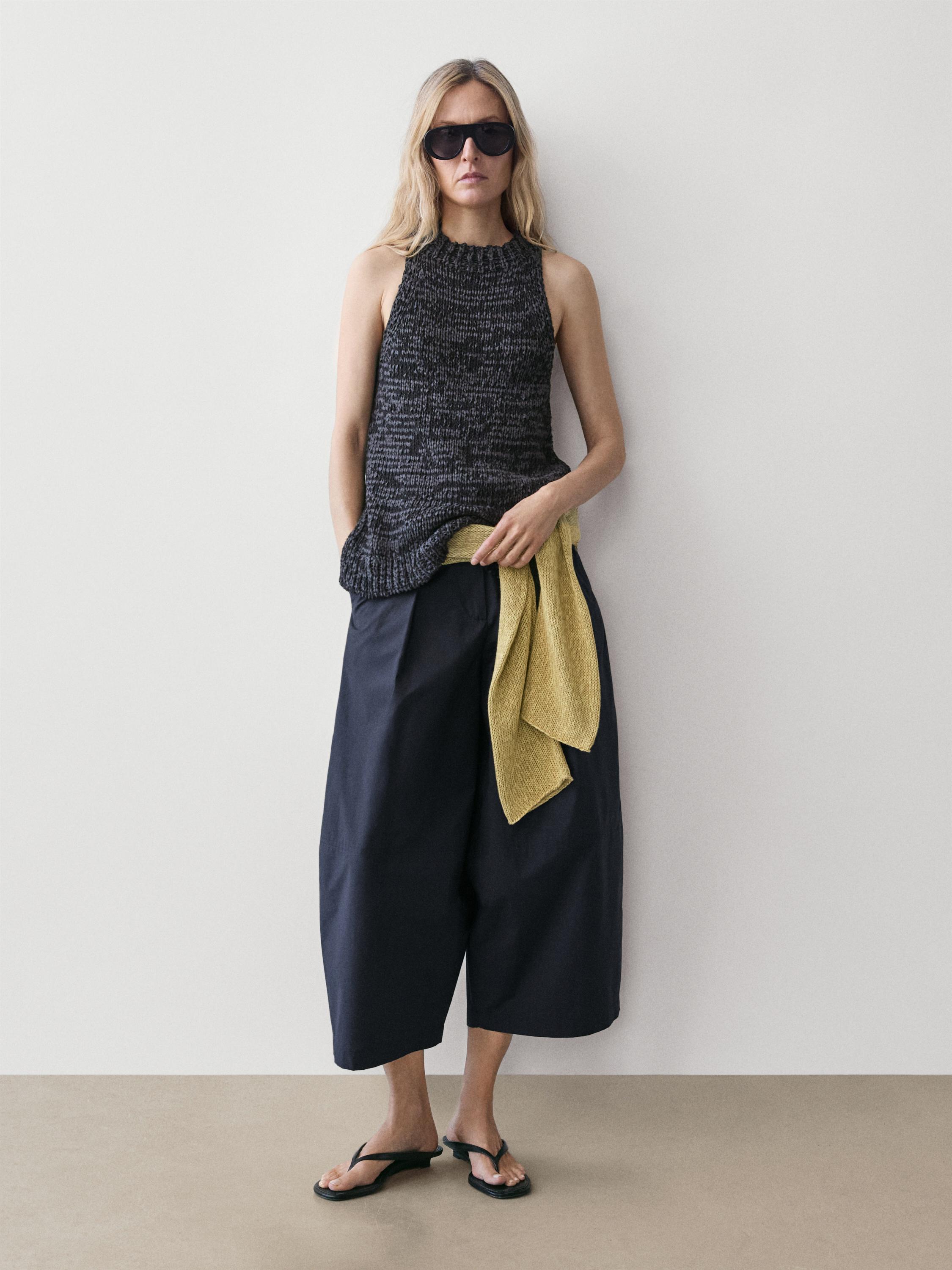 Top encolure américaine en maille chinée